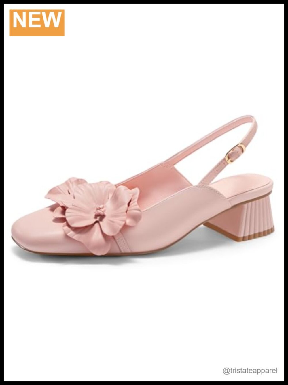 Coutgo Faux Leather Slingback Chunky Heel Square Toe Pumps, Wedding